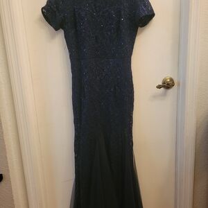 Miusol Blue Maxi Dress with Puff Sleeves and Crew Neck